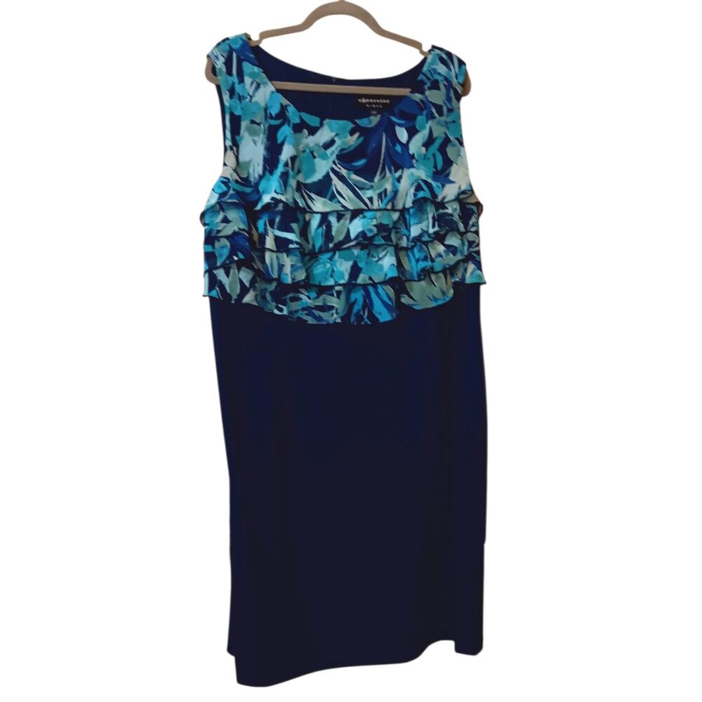 CONNECTED WOMAN Dress Plus 20W 2X Ruffle‎ Floral Watercolor Dressy Career Blue